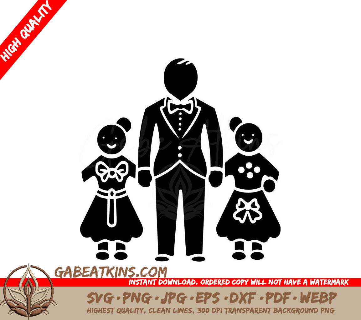 A Man In A Tuxedo Stands Next To Two Little Girls SVG - Gingerbread Family SVG