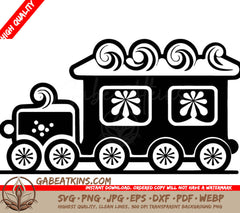  A Train With Flowers On The Windows . SVG - Gingerbread Train SVG