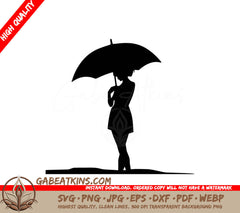 A Silhouette Of A Woman Holding An Umbrella SVG - Girl Holding Umbrella SVG