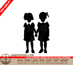 A Silhouette Of Two Little Girls Holding Hands SVG - Girls Holding Hands Silhouette SVG