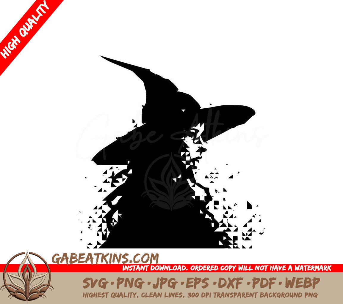 A Black And White Silhouette Of A Witch With A Large Hat