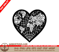 A Heart With A Map Of The World Inside Of It SVG - Global Love SVG