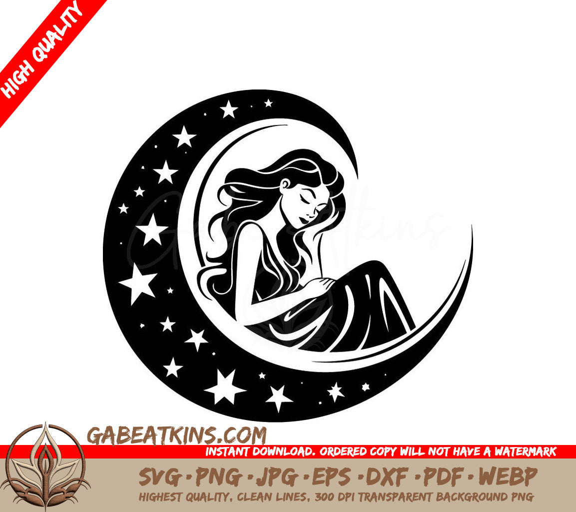 Smiling Pregnant Woman Crescent Moon SVG - Miracle of Motherhood SVG