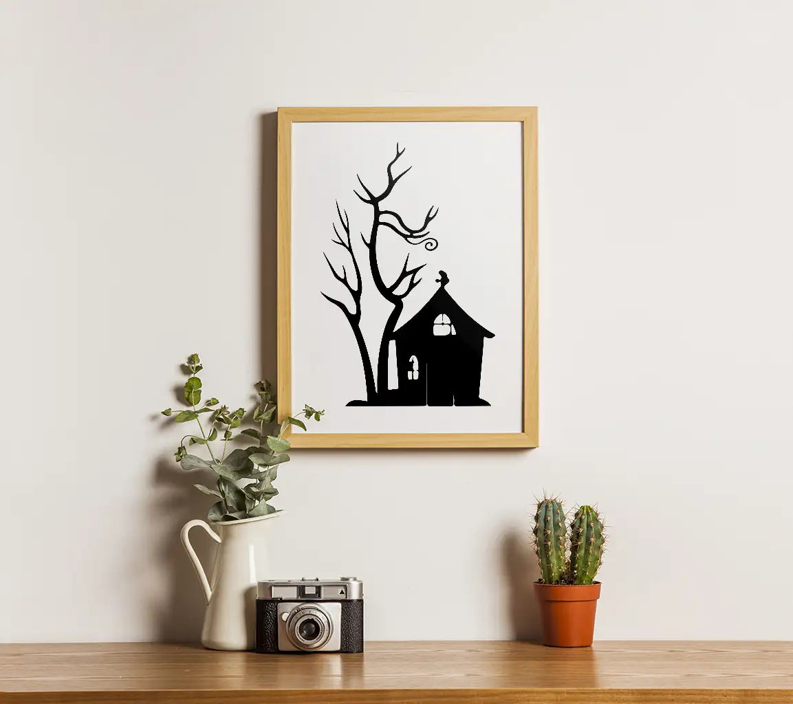 Gothic Horror House with Tree SVG -  Drawing SVG