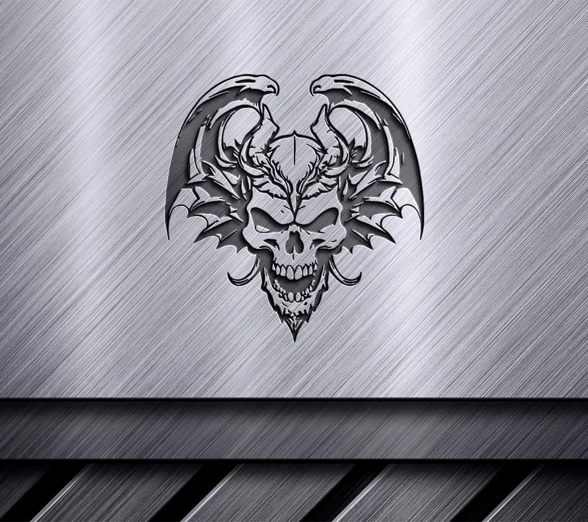 Gothic Skull with Horns & Wings SVG -  Drawing SVG