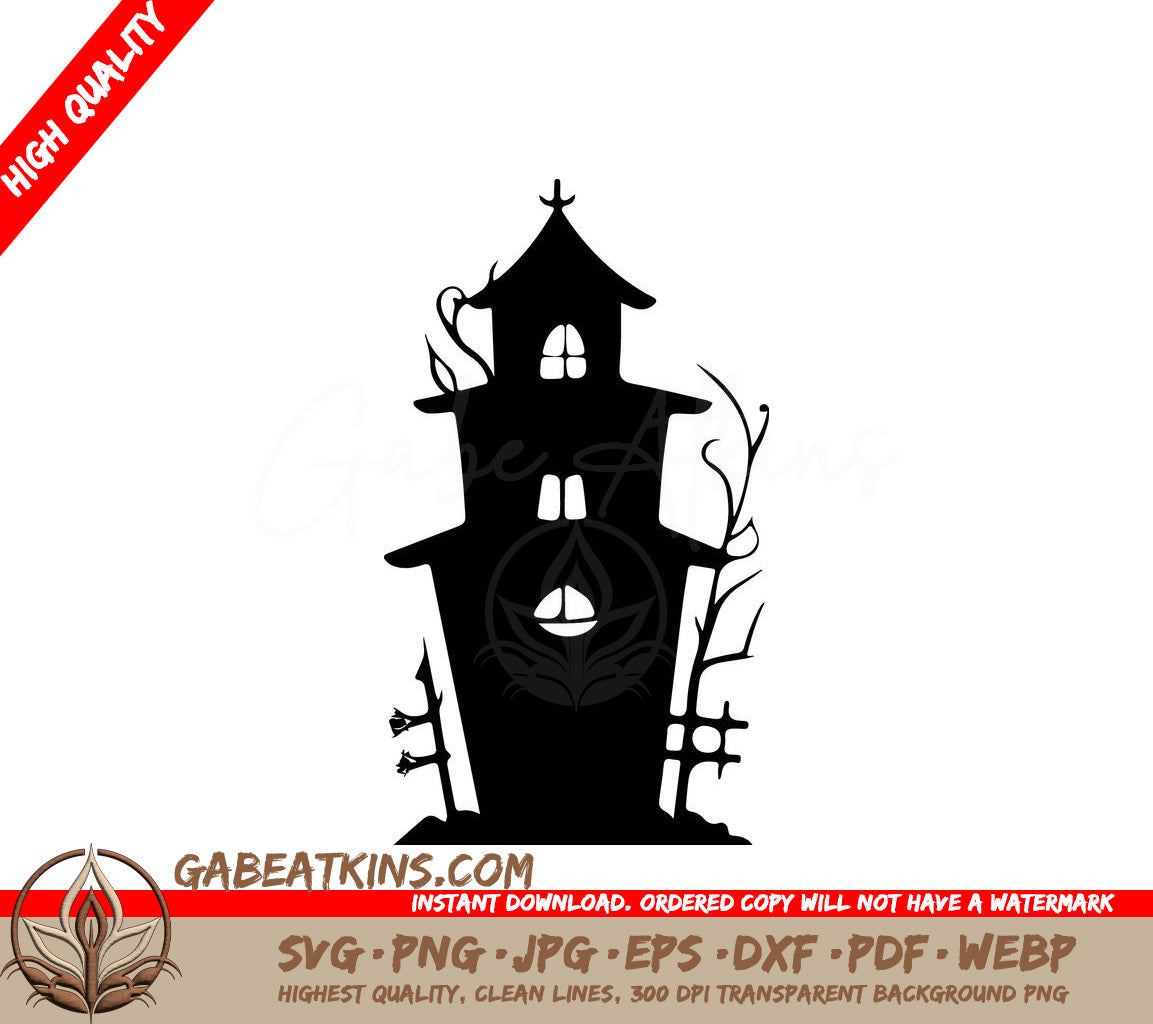 Gothic Haunted Mansion  SVG - Dark Silhouette SVG