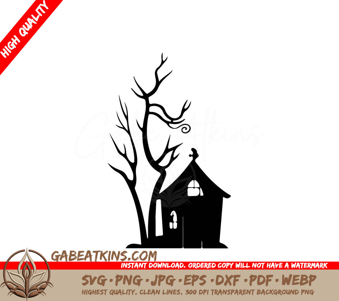 Gothic Horror House with Tree SVG -  Drawing SVG