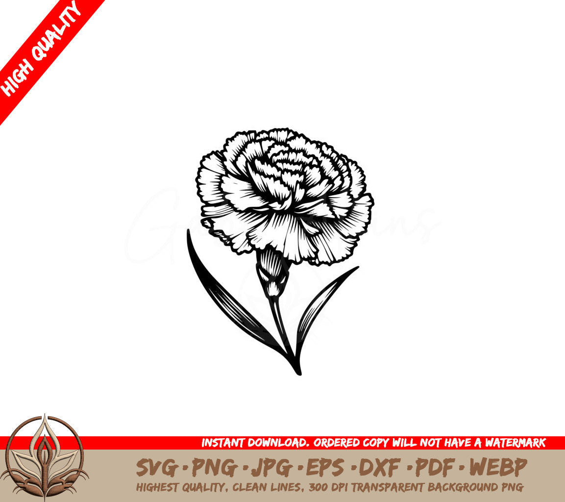 Graceful Carnation SVG - Digital Product in 8 File Formats