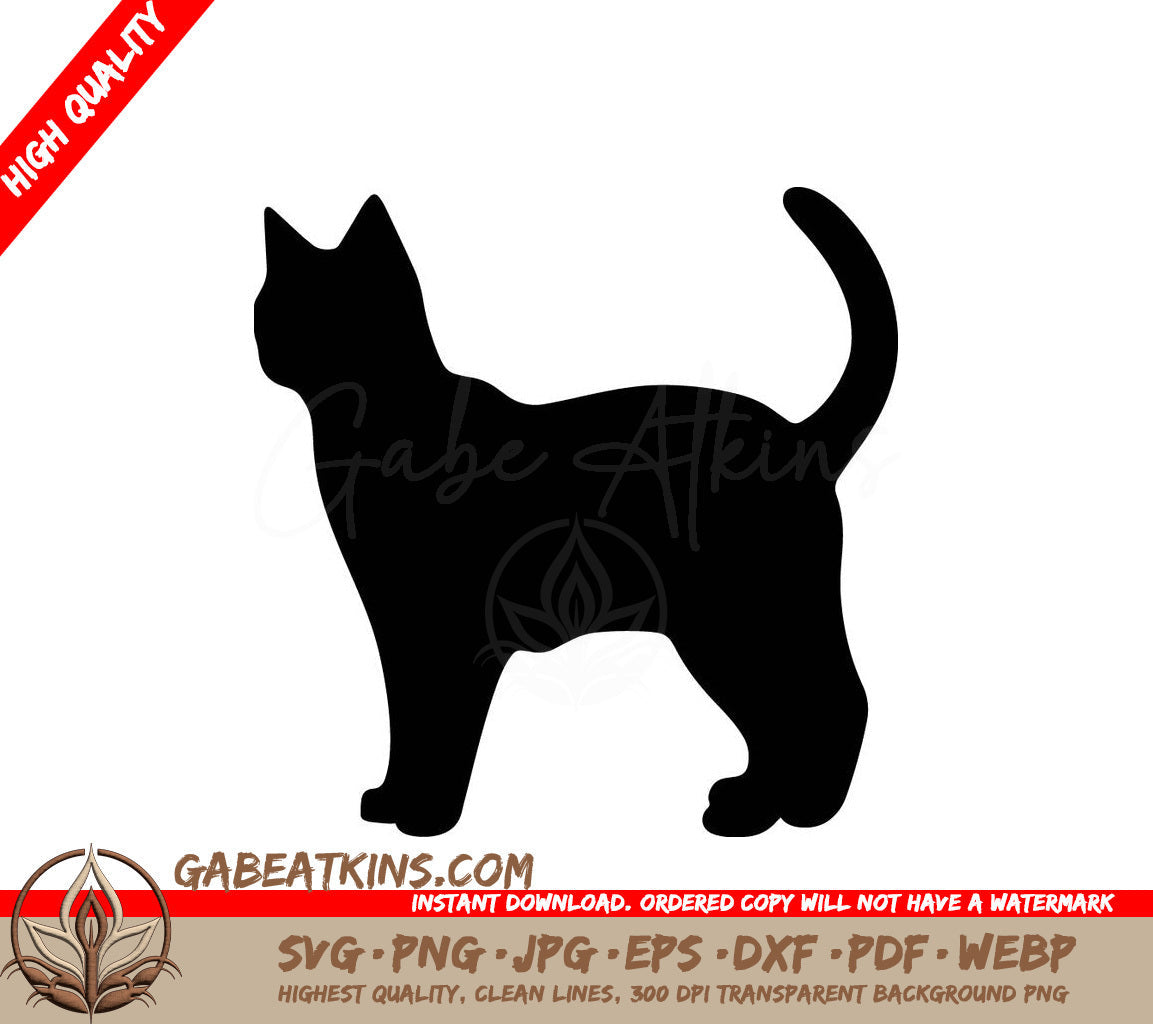 A Black Silhouette Of A Cat On A White Background SVG - Graceful Feline SVG