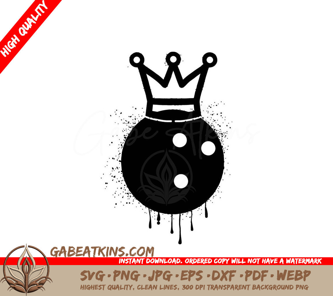 Graffiti Crown Bowling Ball SVG - Black Spray Paint Design SVG