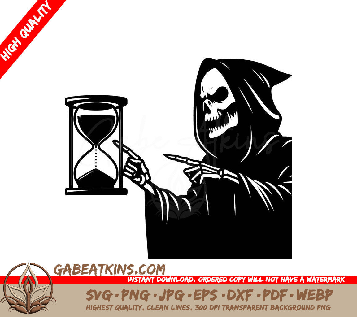 A Black And White Drawing Of A Grim Reaper Holding An Hourglass