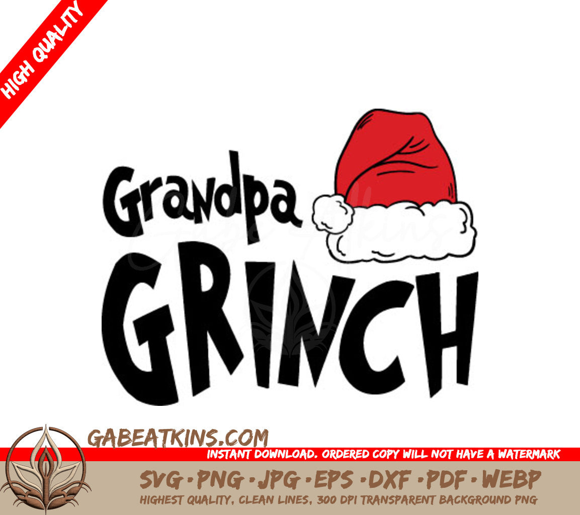 Grinch Grandpa with Santa Hat SVG - Christmas Family Design SVG