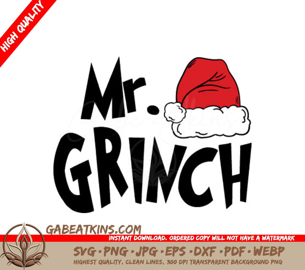 Grinch with Santa Hat SVG - Christmas Family Design SVG