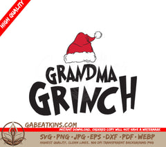 Grinch Grandma with Santa Hat SVG Design - Christmas Cut File SVG