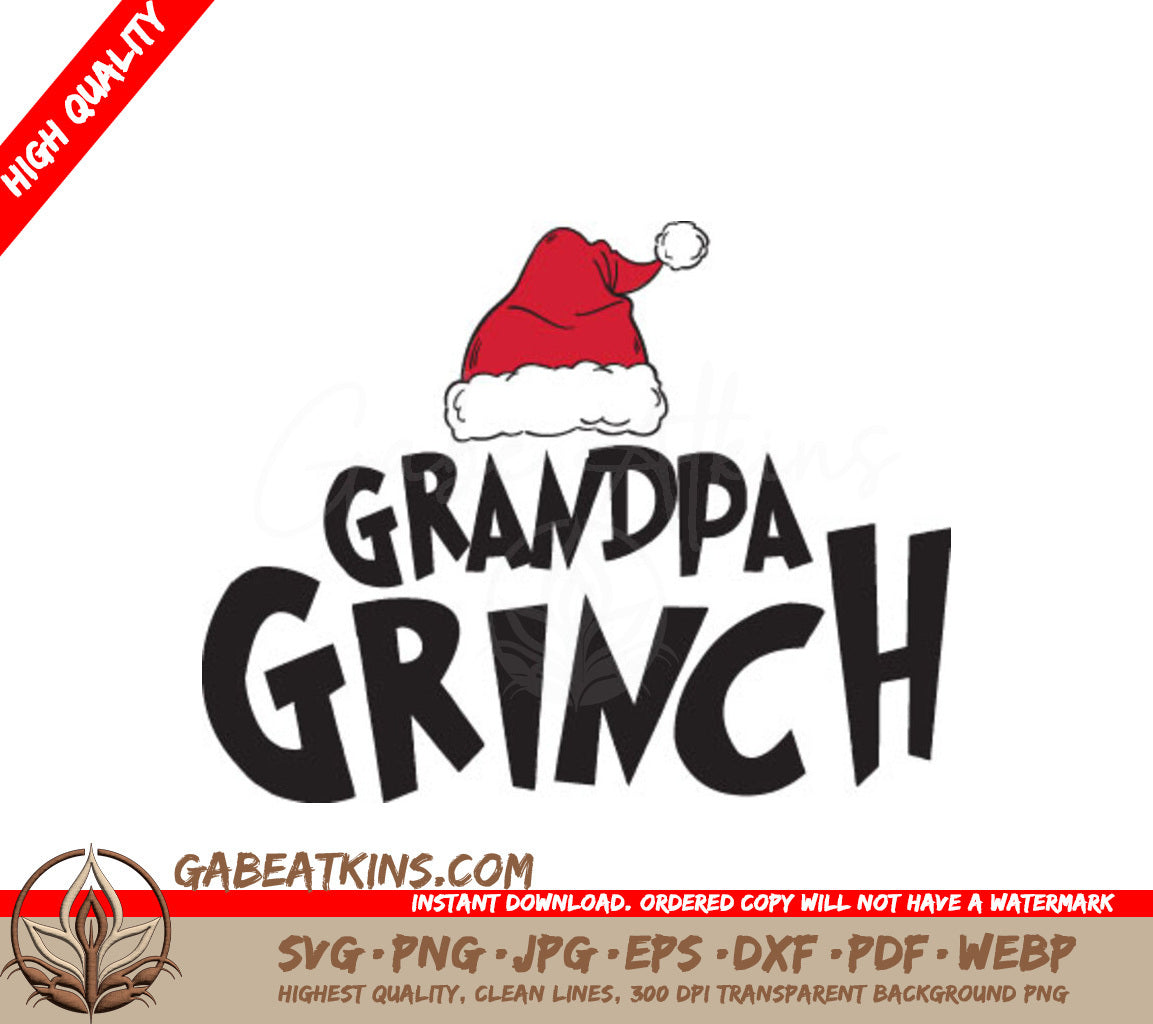 Grinch Grandpa with Santa Hat SVG Design SVG