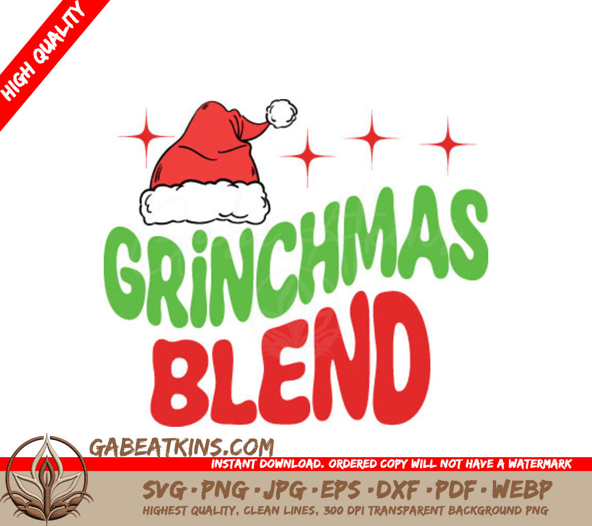 Grinchmas Blend SVG with Santa Hat - Christmas Grinch Design SVG