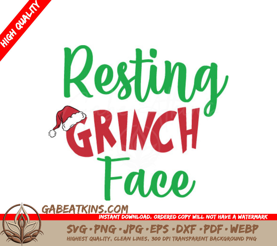 Resting Grinch Face Christmas Design SVG with Santa Hat SVG