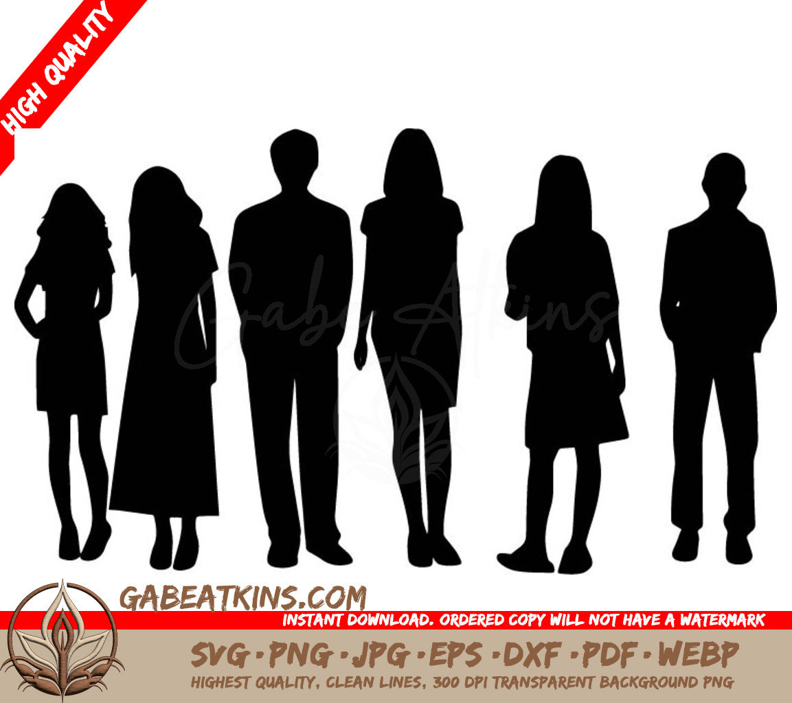 A Group Of People Standing Next To Each Other In Silhouette SVG - Group Gathering SVG