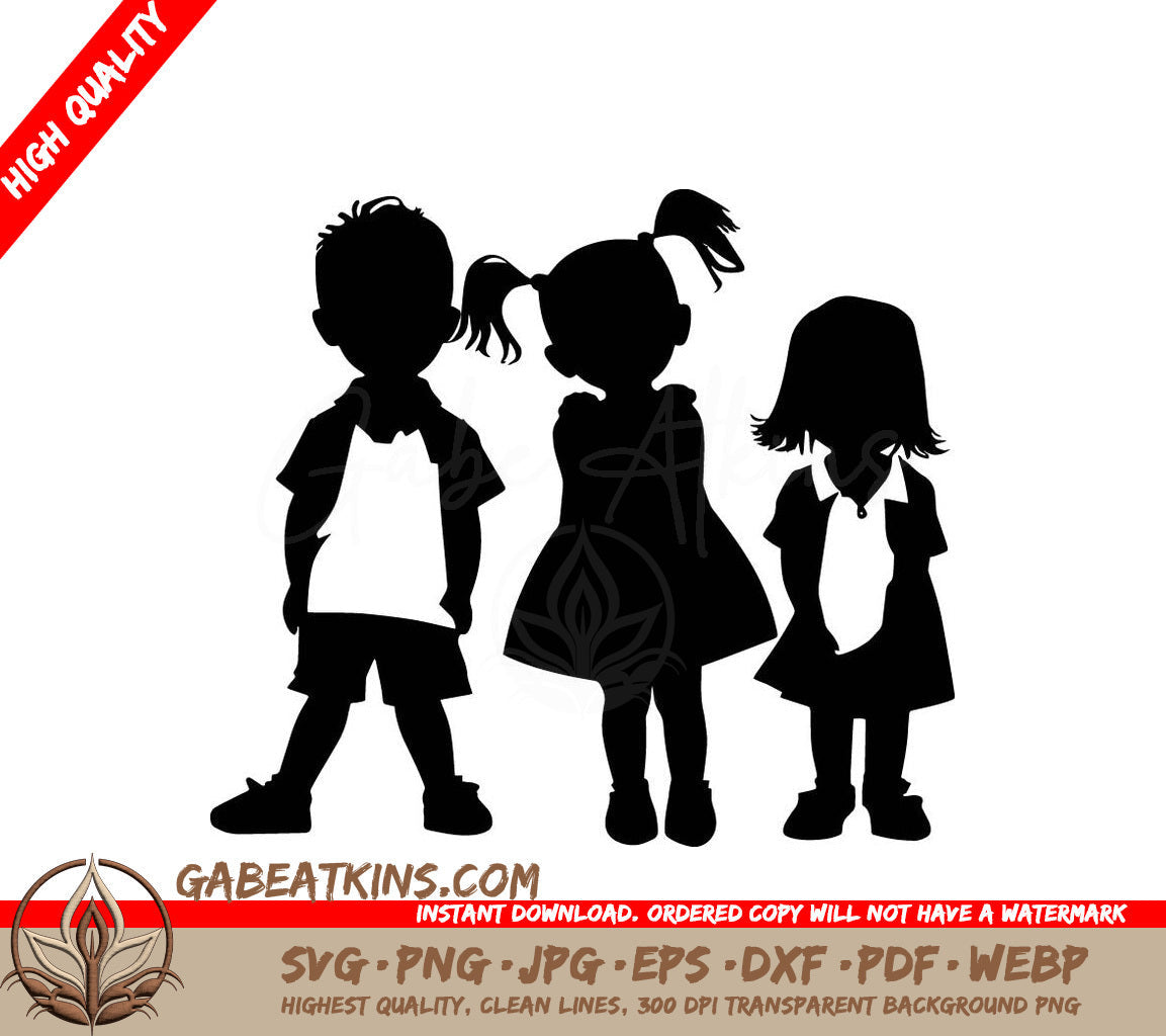 A Boy And Two Girls Are Standing Next To Each Other SVG - Group of Children SVG