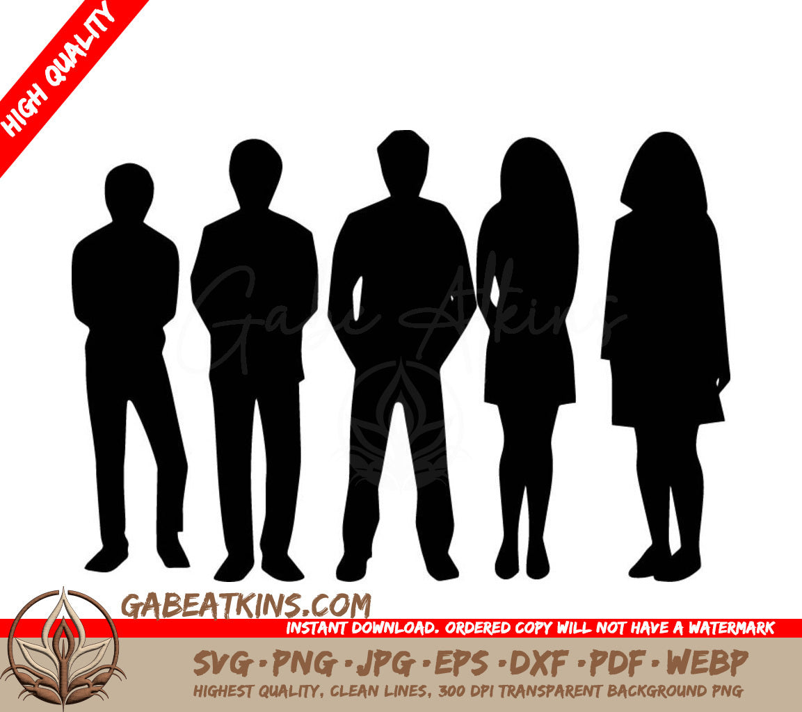 A Group Of People Standing In A Line With Their Hands In Their Pockets SVG - Group of Friends Silhouette SVG