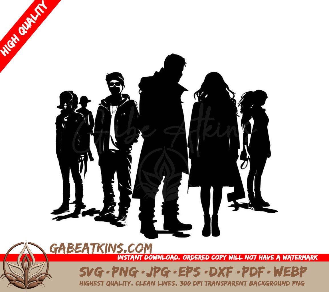 A Group Of People Standing Next To Each Other In Silhouette SVG - Group of People SVG