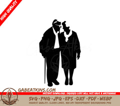 A Silhouette Of An Elderly Couple Standing Next To Each Other SVG - Growing Old Together SVG