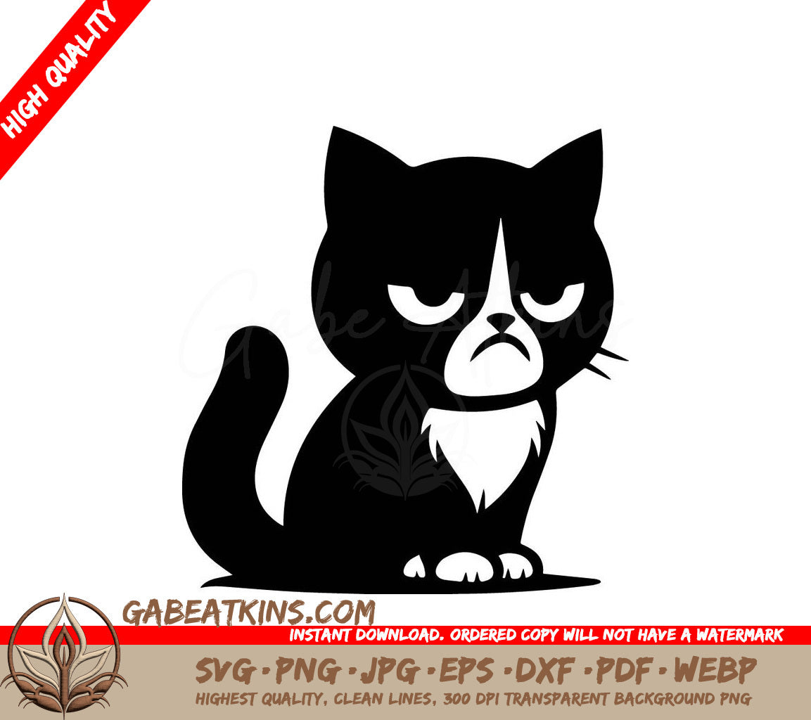 Grumpy Cat Silhouette SVG -  Closed Eyes Design SVG