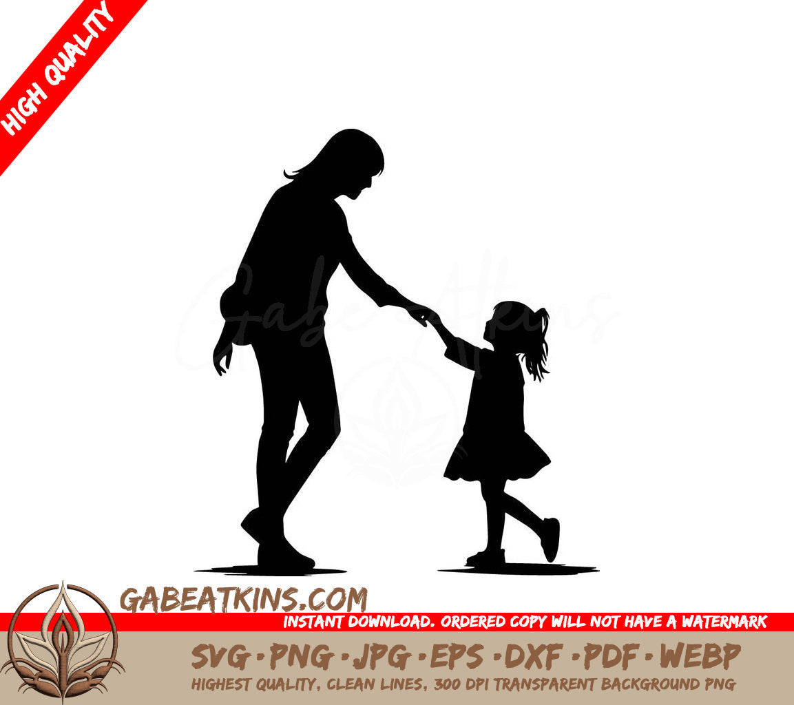 A Silhouette Of A Woman Holding A Little Girls Hand SVG - Guiding Support SVG