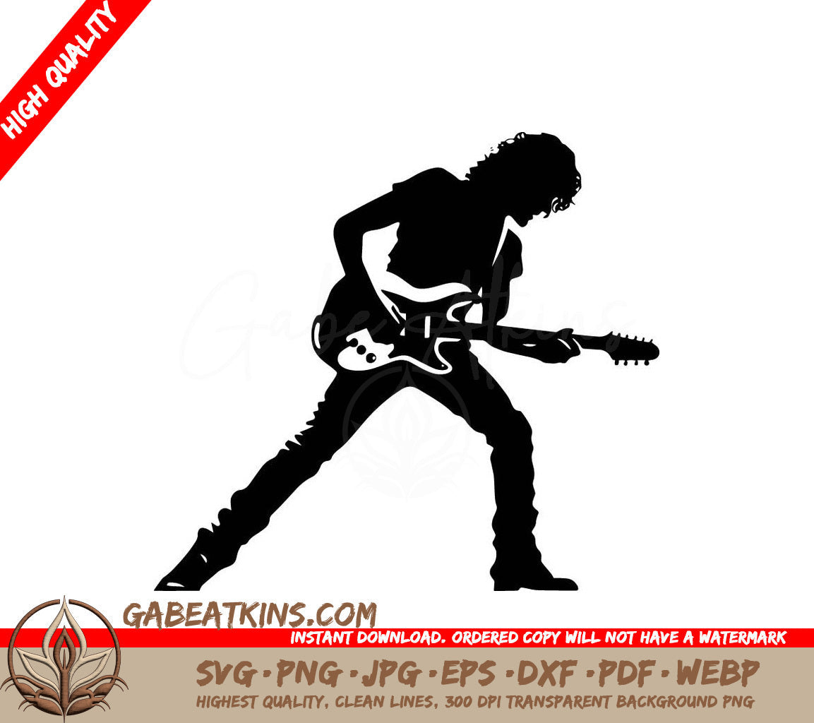 A Silhouette Of A Man Playing An Electric Guitar SVG - Guitar Solo SVG