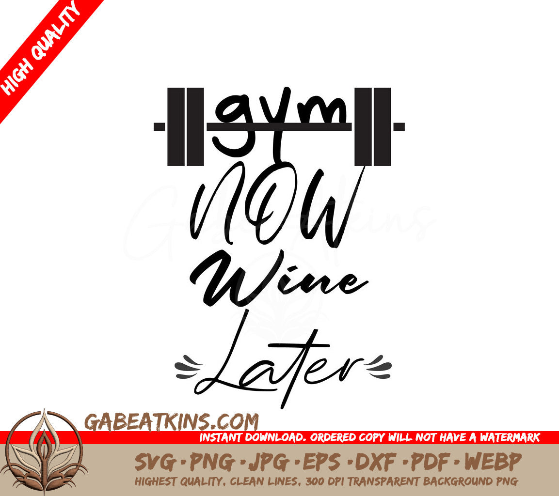 Gym Now Wine Later SVG - Funny Fitness Quote Design SVG