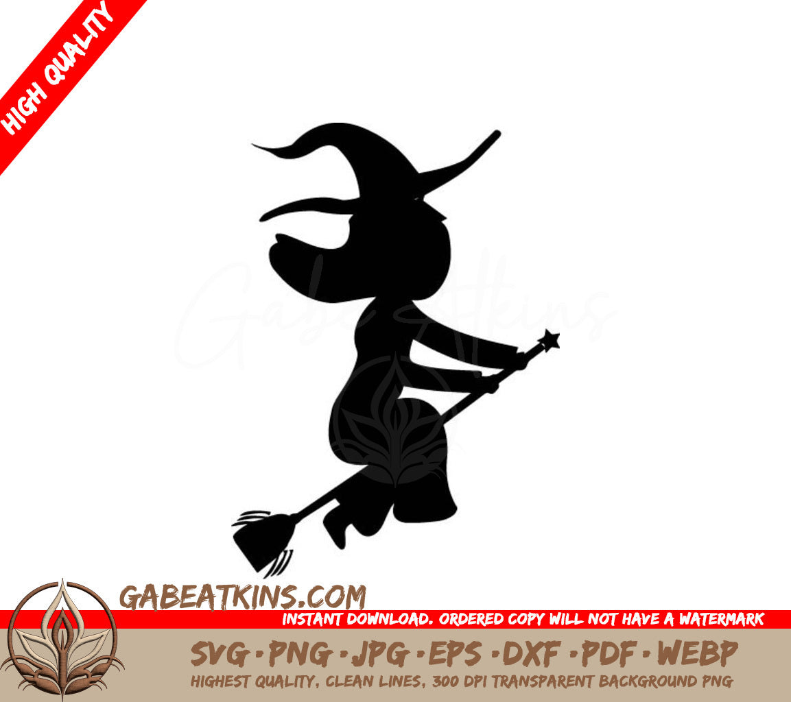 Halloween Witch Silhouette SVG - Flying Broom SVG