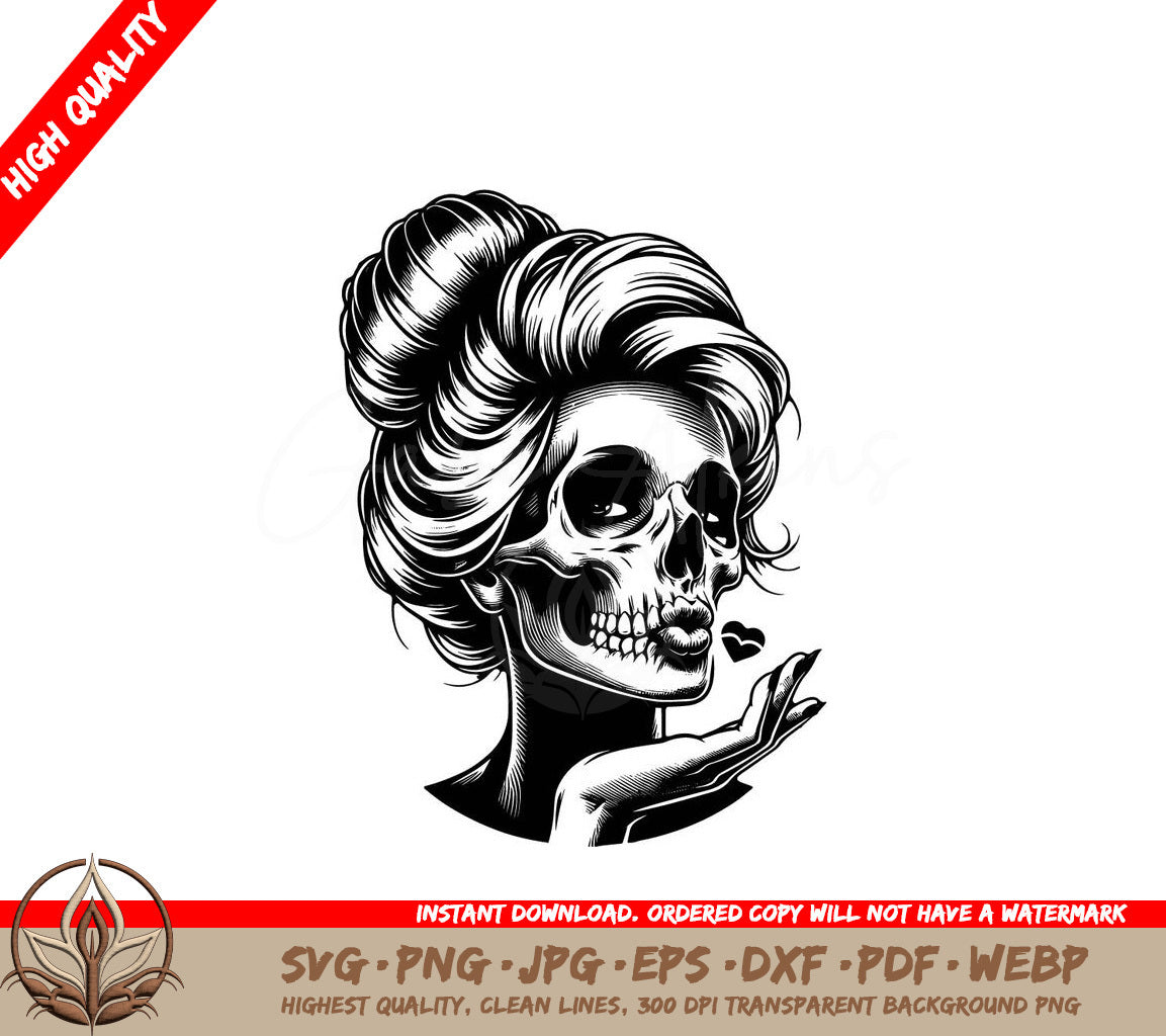 Kiss Blowing Skeleton Mom Bun SVG