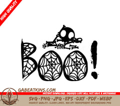 Halloween Skeleton & Spider Webs Boo SVG Design SVG