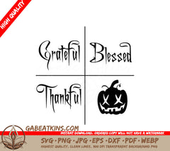 Grateful, Blessed, Thankful Pumpkin SVG Clipart Set - Halloween Design SVG