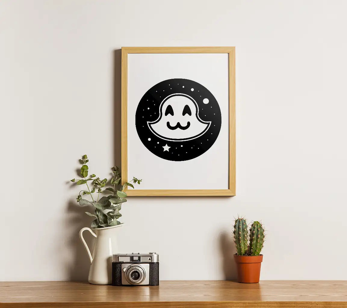 Minimalist Halloween Ghost with Star SVG SVG