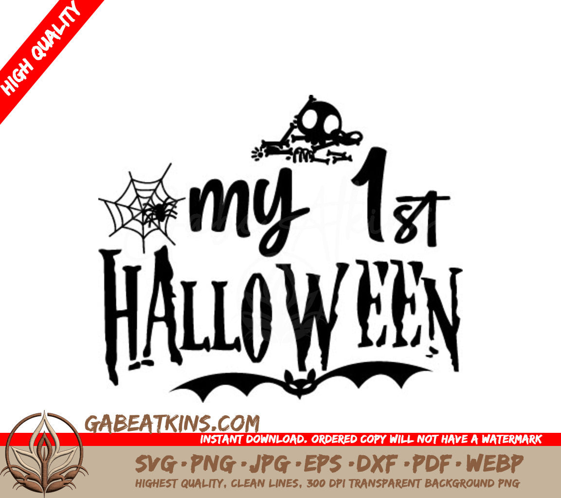 My First Halloween SVG - Skull & Spider Web Design SVG