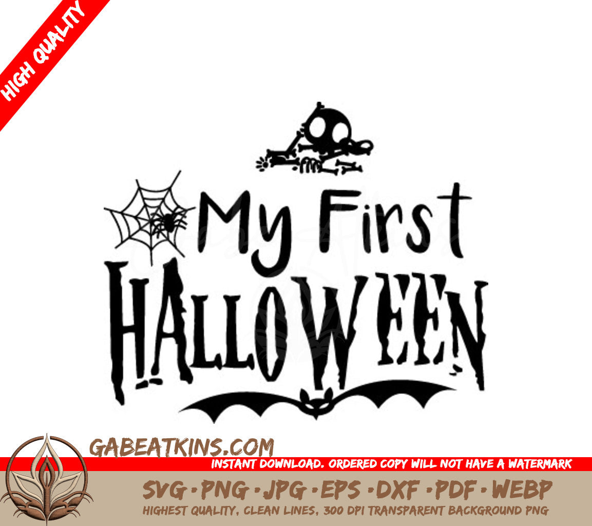 My First Halloween SVG -  Skull, Bat & Spider Web Design SVG