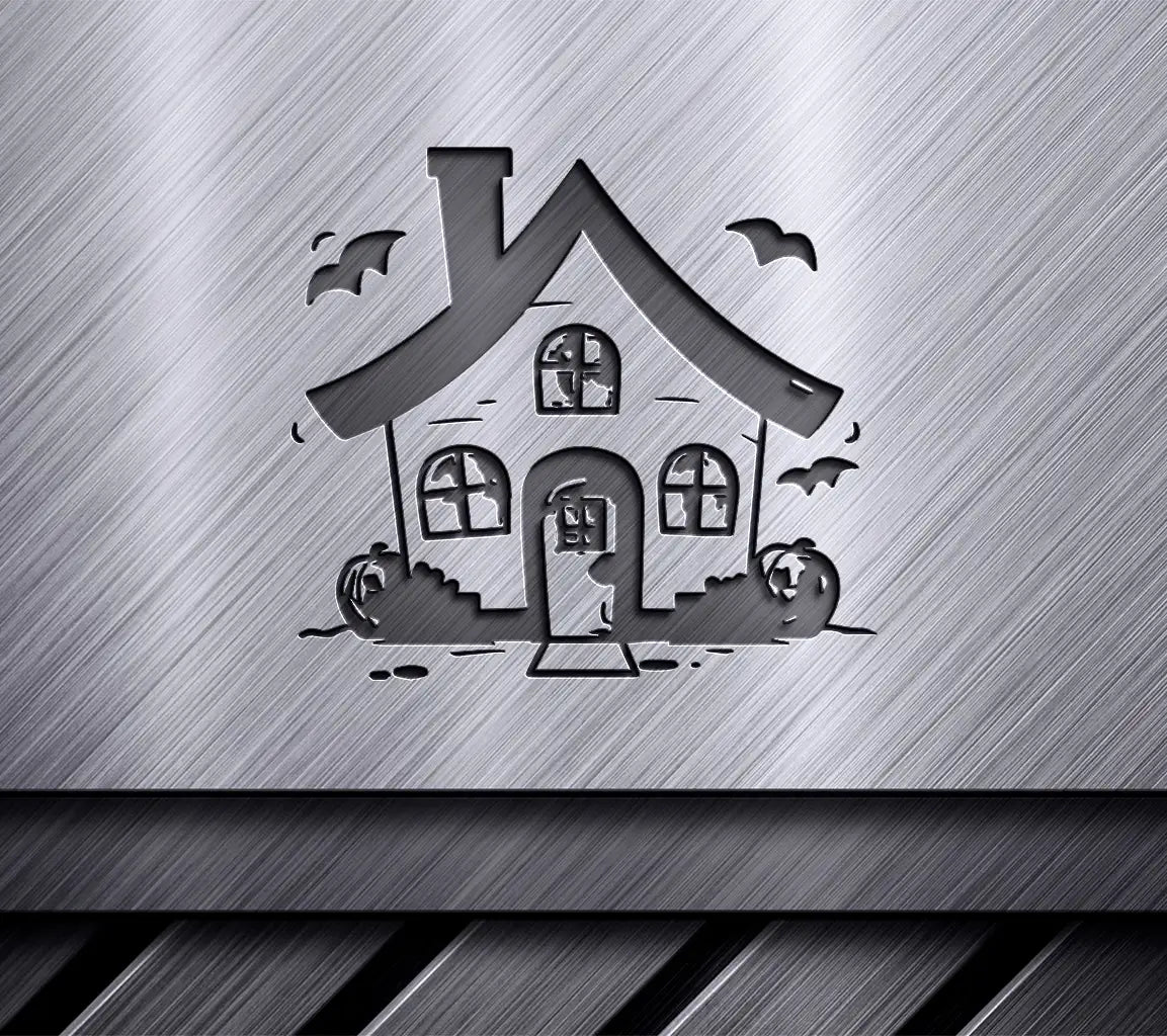 Haunted House Halloween SVG -  Drawing with Bats & Pumpkins SVG