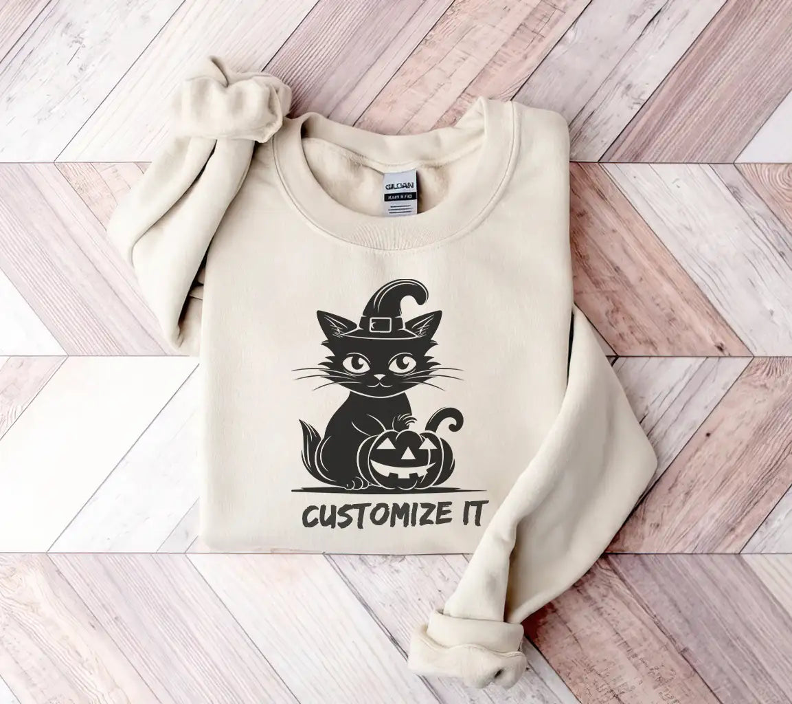 Halloween Black Cat with Witch Hat & Pumpkin SVG SVG