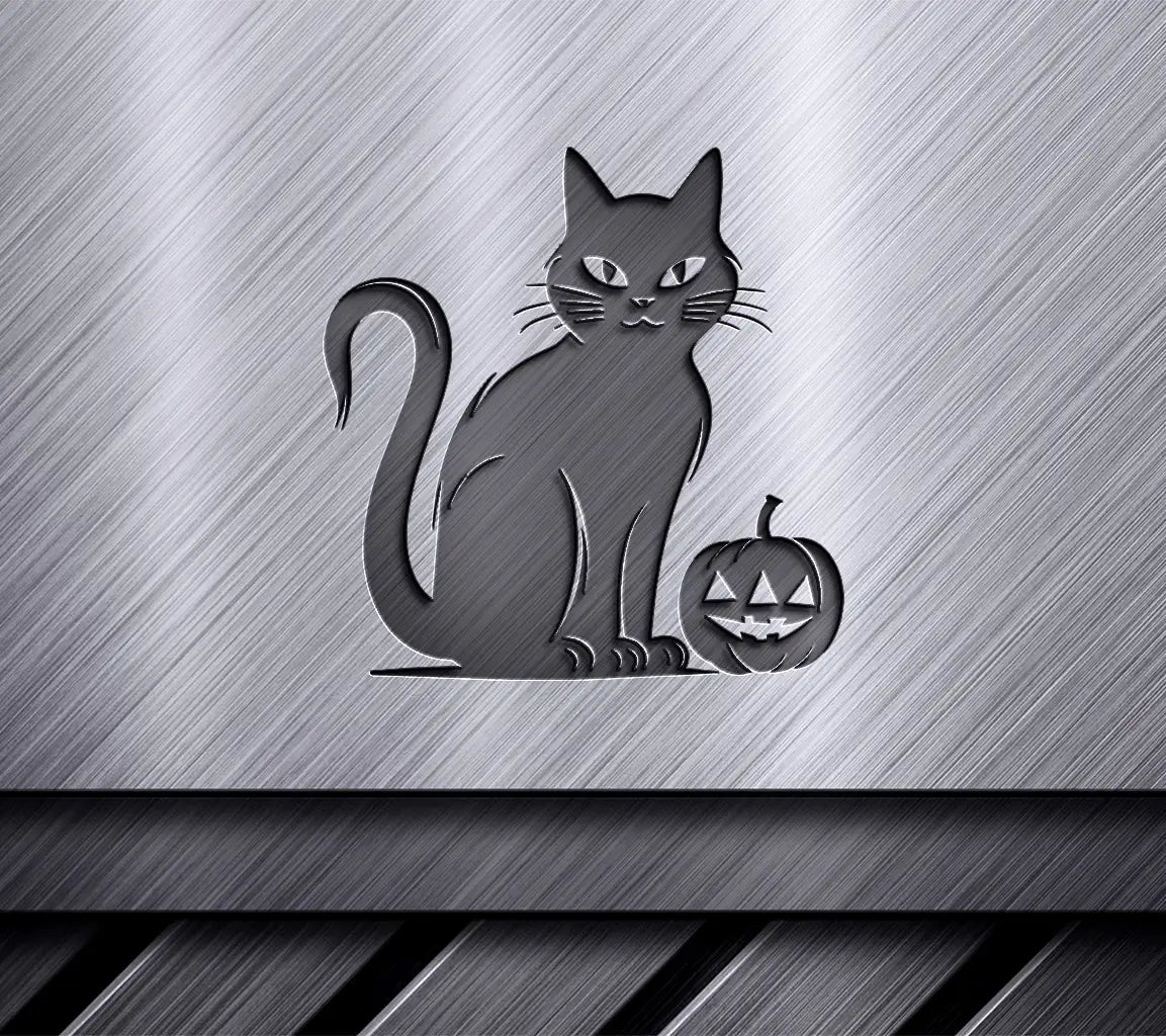 Halloween Black Cat & Smiling Pumpkin SVG - Dark Vector Clipart SVG