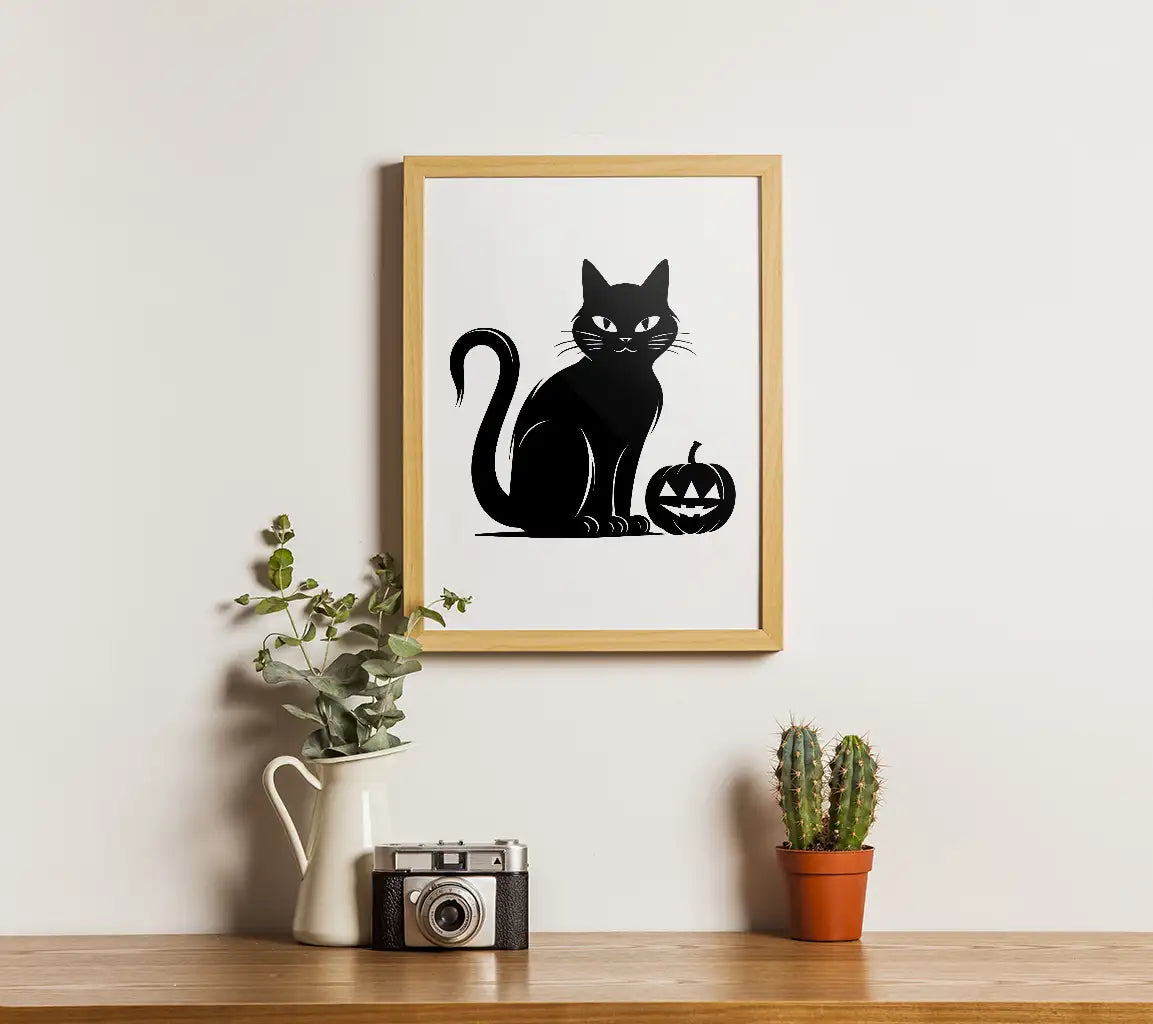 Halloween Black Cat & Smiling Pumpkin SVG - Dark Vector Clipart SVG