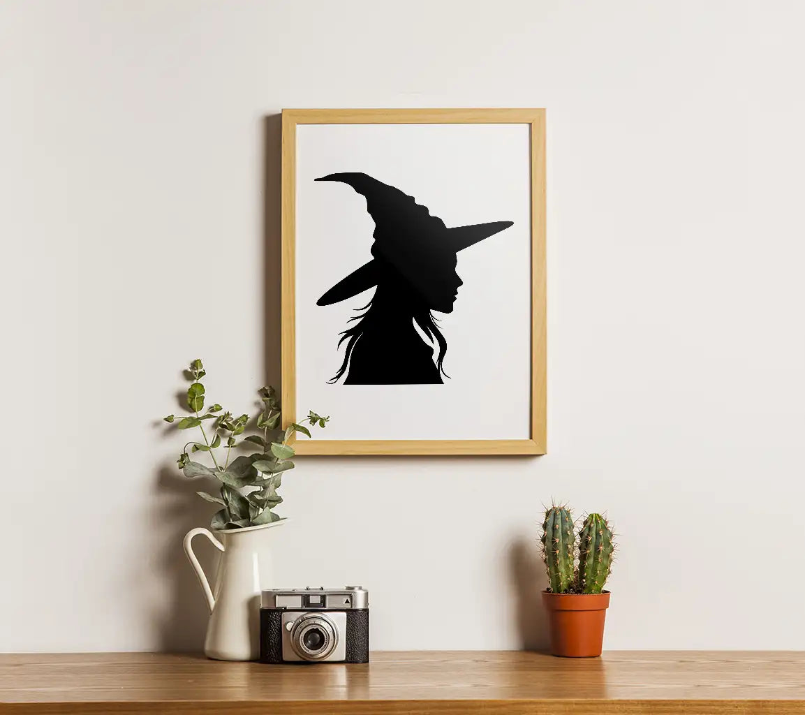 Witch Silhouette SVG Halloween Design with Hat & Bat SVG