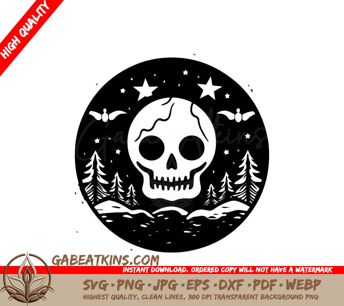 Halloween Skull & Trees SVG -  Drawing SVG