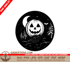 Halloween Pumpkin with Trees SVG -  Drawing SVG