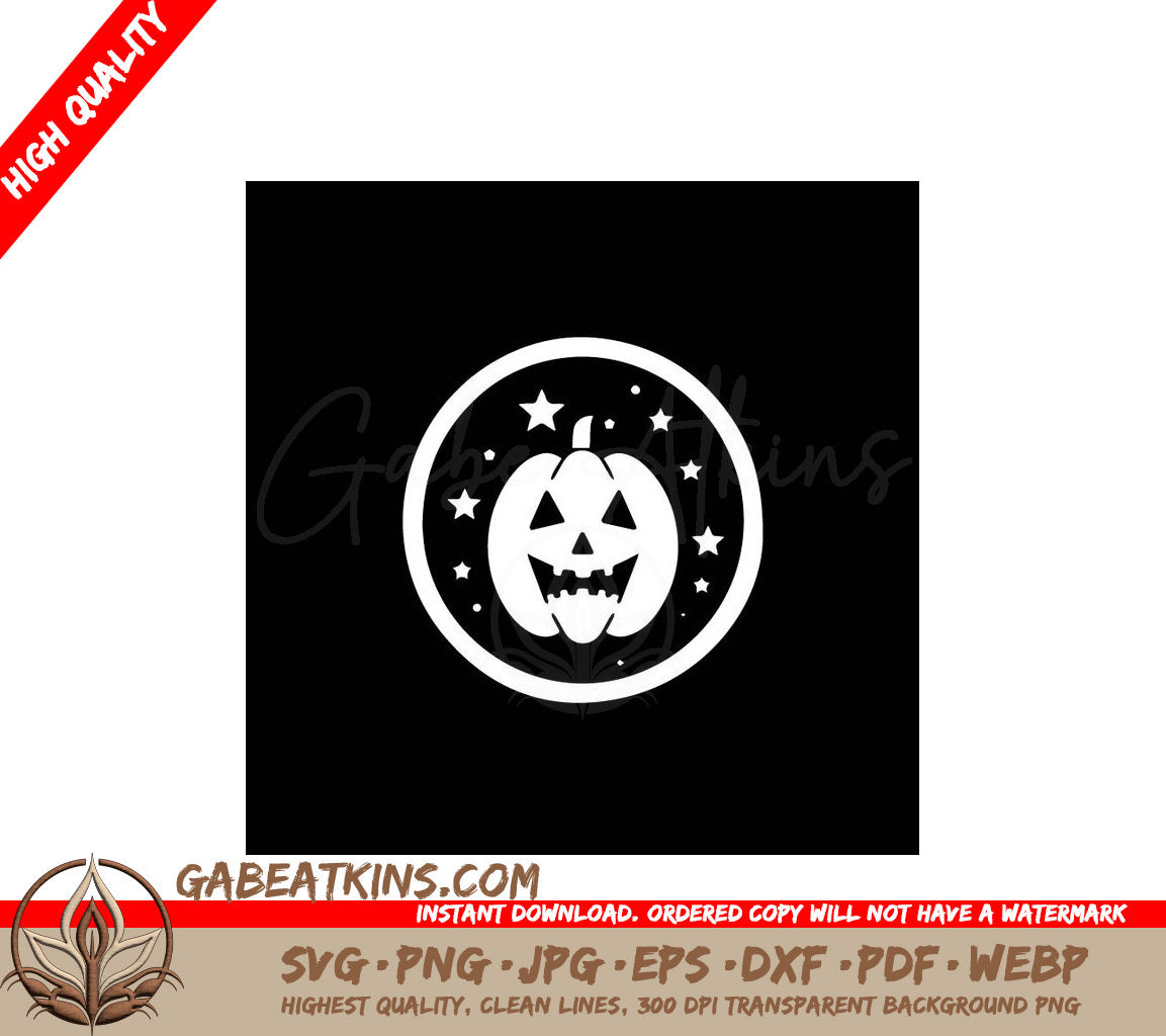 White Pumpkin Circle with Stars Halloween SVG SVG