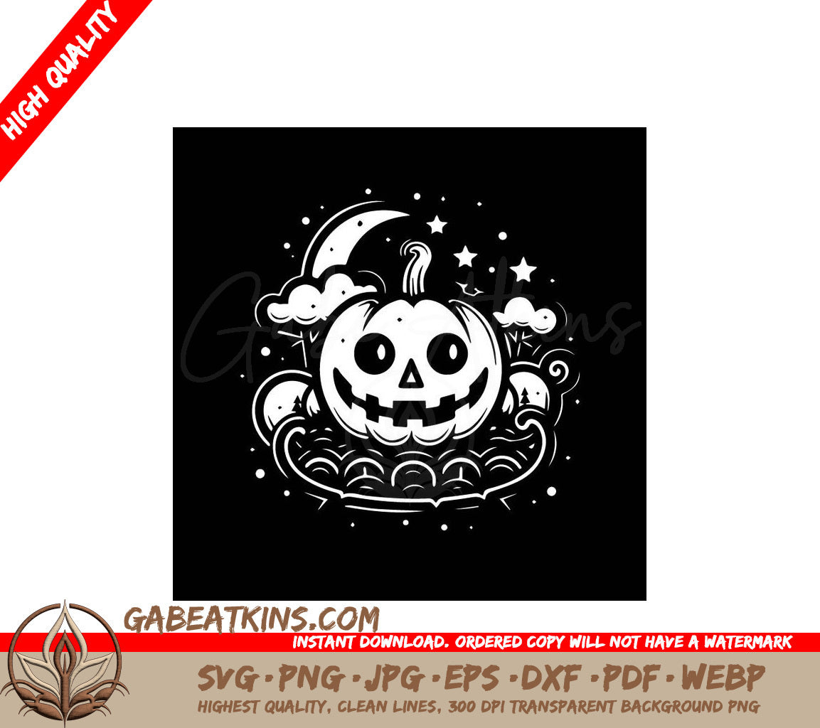 Smiling Pumpkin Halloween SVG -  Drawing SVG