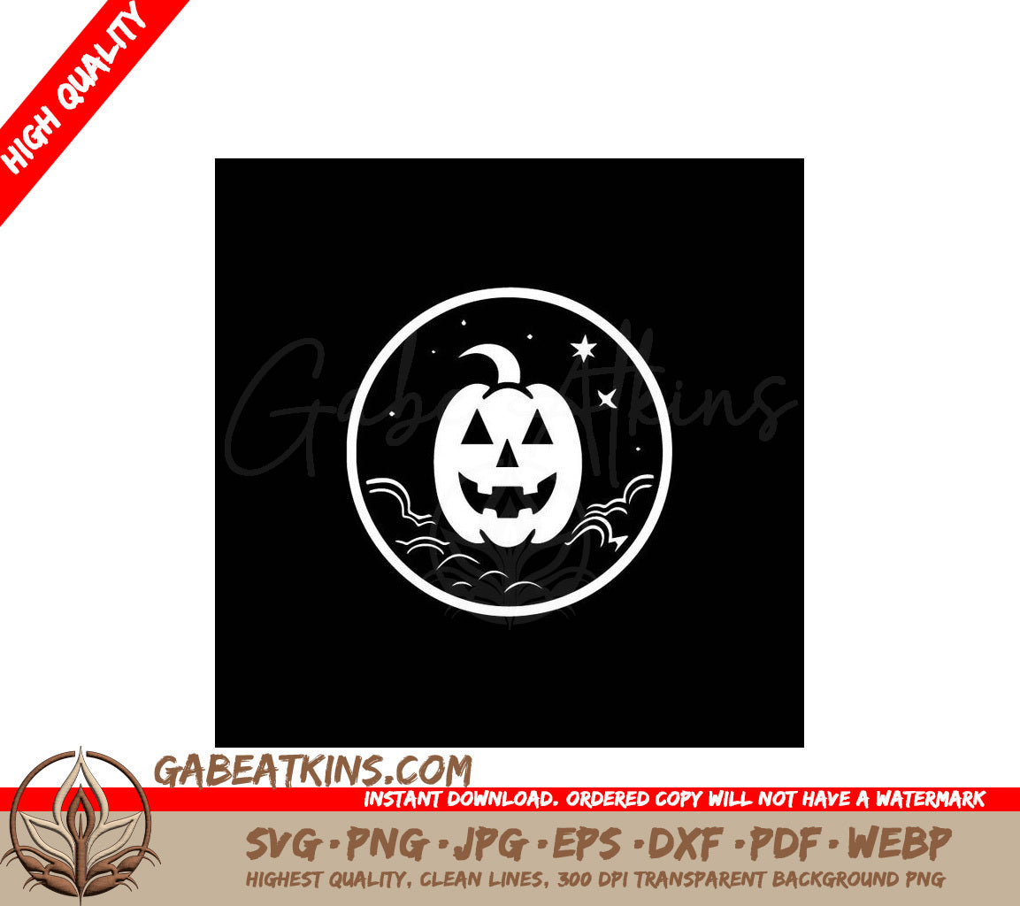 Halloween Pumpkin Silhouette SVG - White on Black Circle SVG