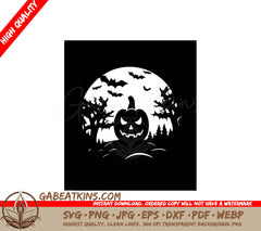 Halloween Pumpkin Silhouette SVG -  Full Moon Design SVG