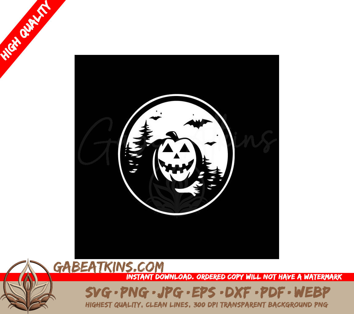 Halloween Pumpkin Circle SVG Bats, Trees,  Illustration SVG