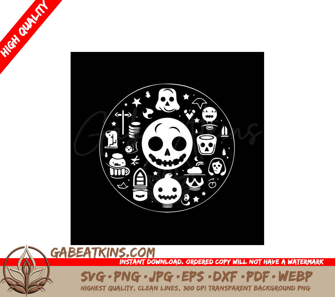 Halloween Skull Circle Icons SVG - Minimalist & Floral Design SVG